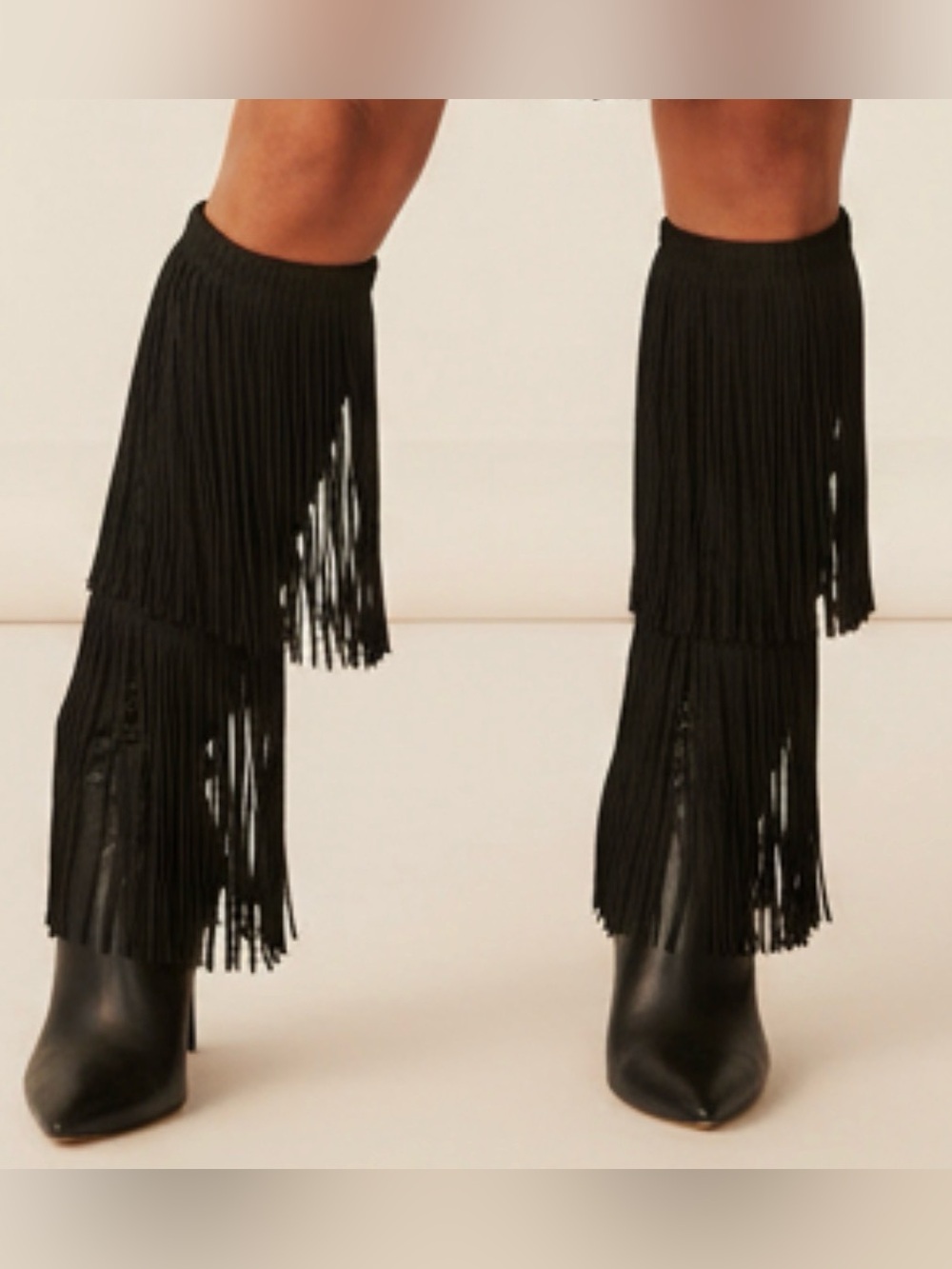 Fringe Black Legwarmers Women